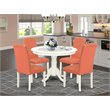 Pemberly Row 5-Piece Round Dining Table Set with Pink Parsons Chairs