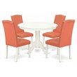 Pemberly Row 5-Piece Round Dining Table Set with Pink Parsons Chairs