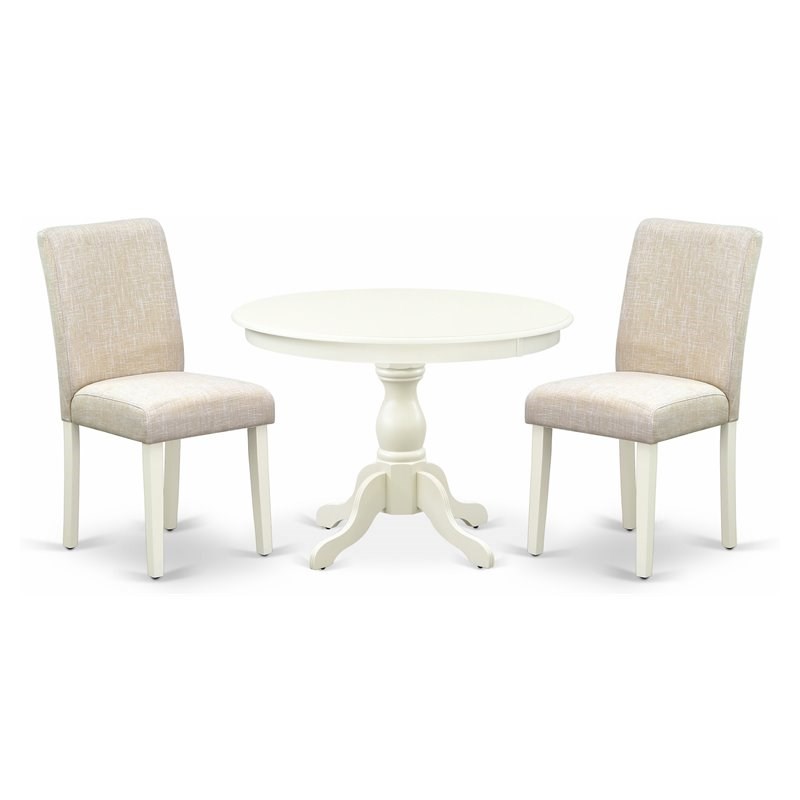 Pemberly Row 3-Piece Wood Dining Set with Fabric Seats in Linen White