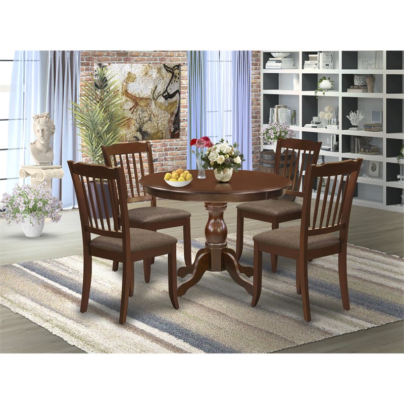 Pemberly Row 5-Piece Wood Dining Set with Upholstered Chairs in Mahogany