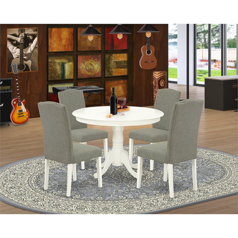 Pemberly Row 5-Piece Dining Set with Fabric Seats in Linen White/Shitake