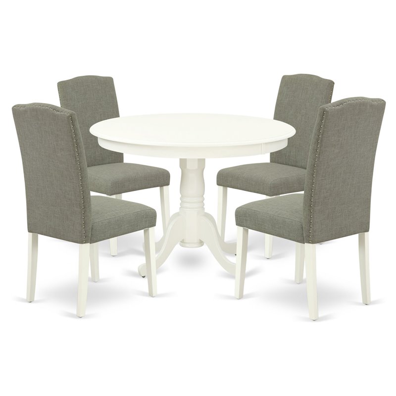 Pemberly Row 5-Piece Dining Set with Fabric Seats in Linen White/Shitake