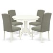 Pemberly Row 5-Piece Dining Set with Fabric Seats in Linen White/Shitake
