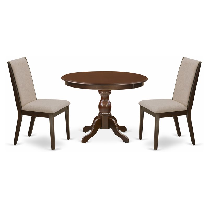 Pemberly Row 3-Piece Wood Dining Set in Mahogany with Light Tan Seats