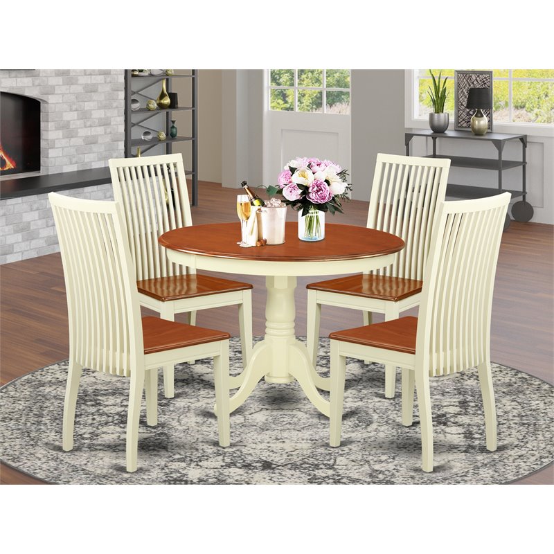 Pemberly Row 5-Piece Wood Dining Set in Buttermilk and Cherry Finish