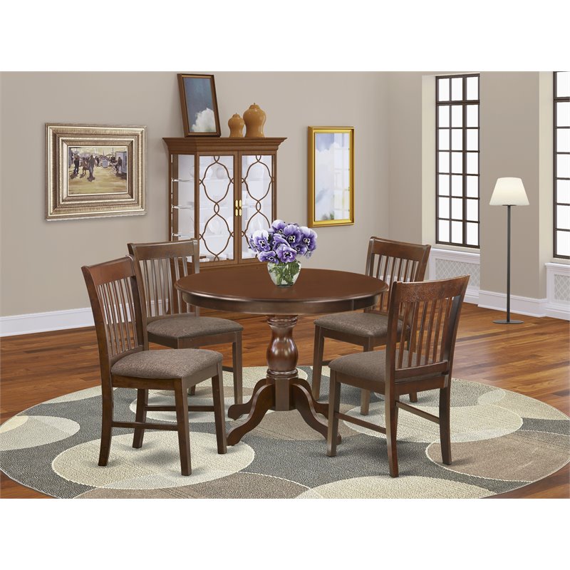 Pemberly Row 5-Piece Wood Kitchen Set with Slatted Back Chairs in Mahogany