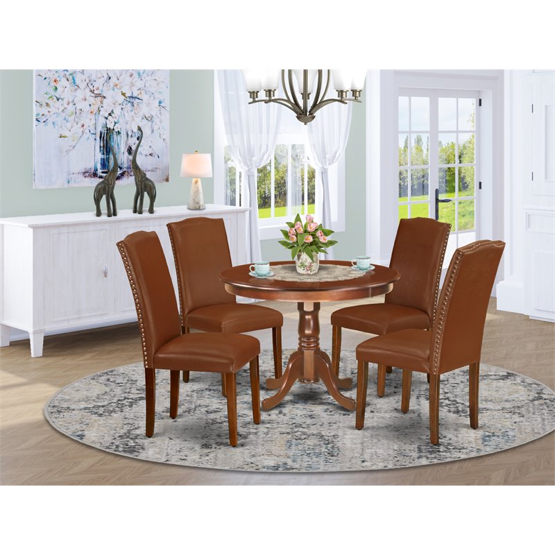 Pemberly Row 5-Piece Wood Dining Table Set with Upholstered Parson Chairs