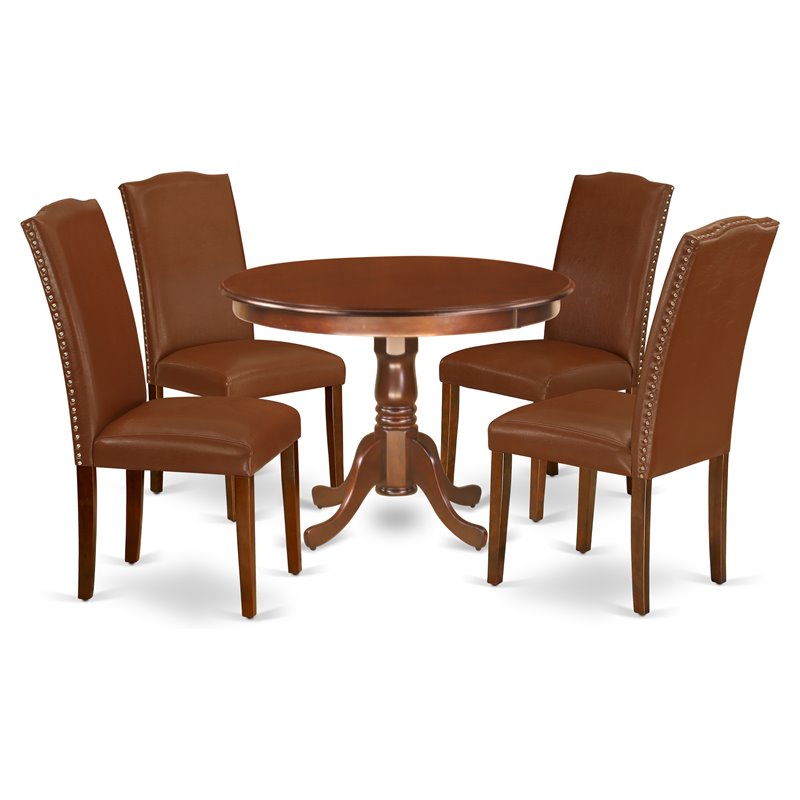 Pemberly Row 5-Piece Wood Dining Table Set with Upholstered Parson Chairs