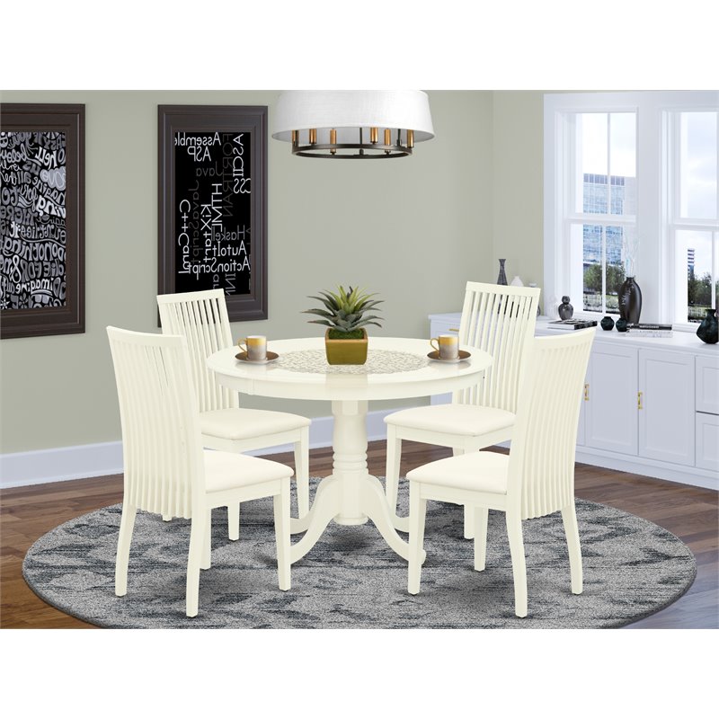 Pemberly Row 5-Piece Wood Dining Set with Round Table in Linen White
