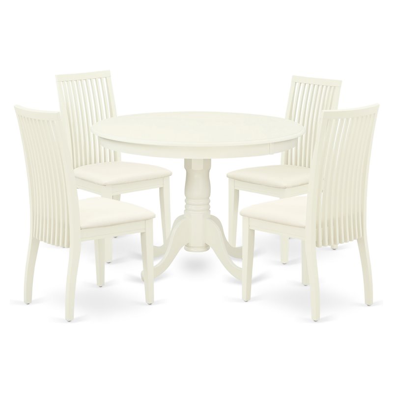 Pemberly Row 5-Piece Wood Dining Set with Round Table in Linen White