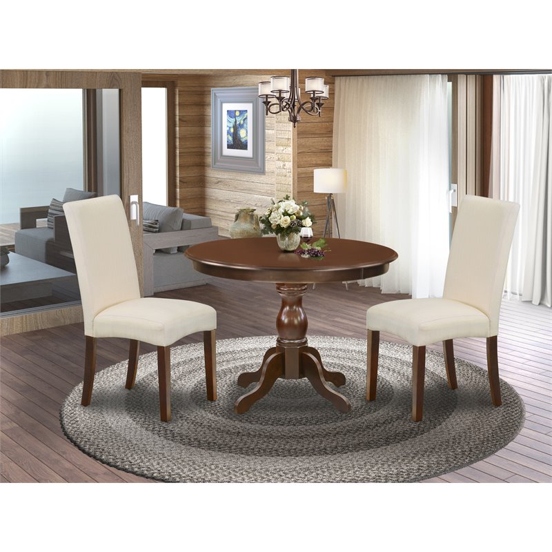 Pemberly Row 3-Piece Wood Dining Set in Mahogany and Cream Finish