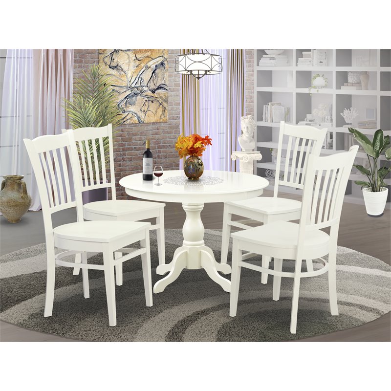 Pemberly Row 5-Piece Wood Dining Set with Slatted Back in Linen White