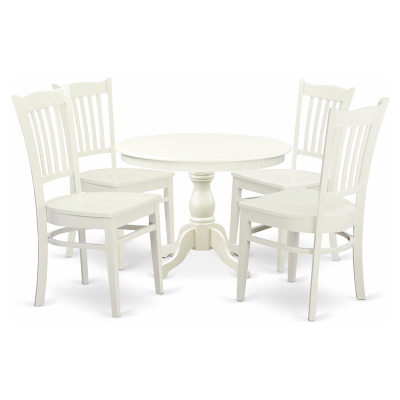 Pemberly Row 5-Piece Wood Dining Set with Slatted Back in Linen White