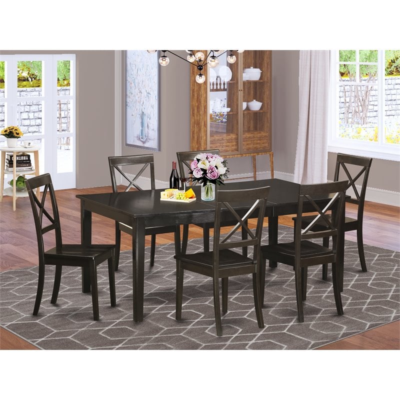 Pemberly Row 7-Piece Dining Table Set with Butterfly Leaf in Cappuccino