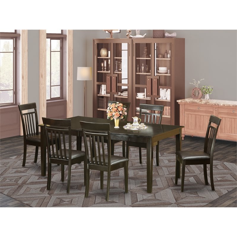Pemberly Row 7-Piece Wooden Dining Set with Butterfly Leaf in Cappuccino