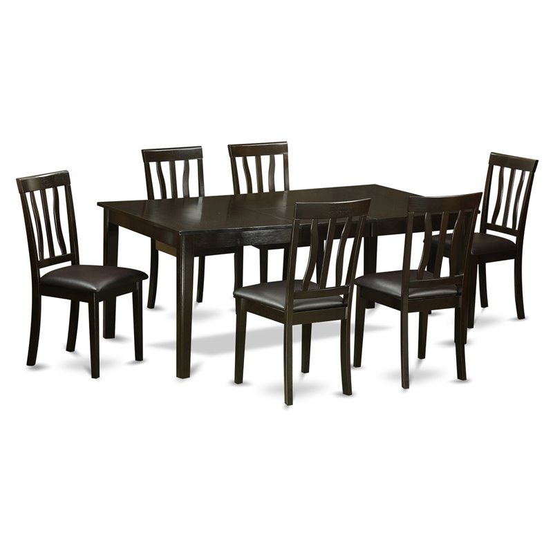 Pemberly Row 7-Piece Dining Table Set with Leather Seats in Cappuccino
