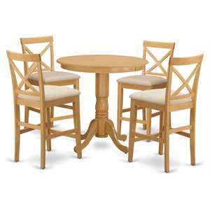 Pemberly Row 5-Piece Dining Set with Round Pedestal Table in Oak Wood