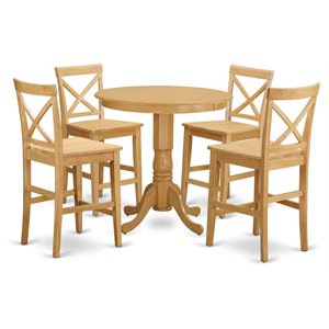 Pemberly Row 5-Piece Oak Wood Dining Room Set with Round Pedestal Table