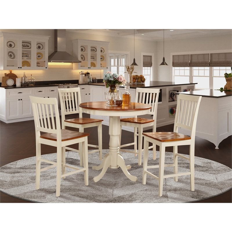 Pemberly Row 5-Piece Counter Height Table Set with Cherry Buttermilk Finish