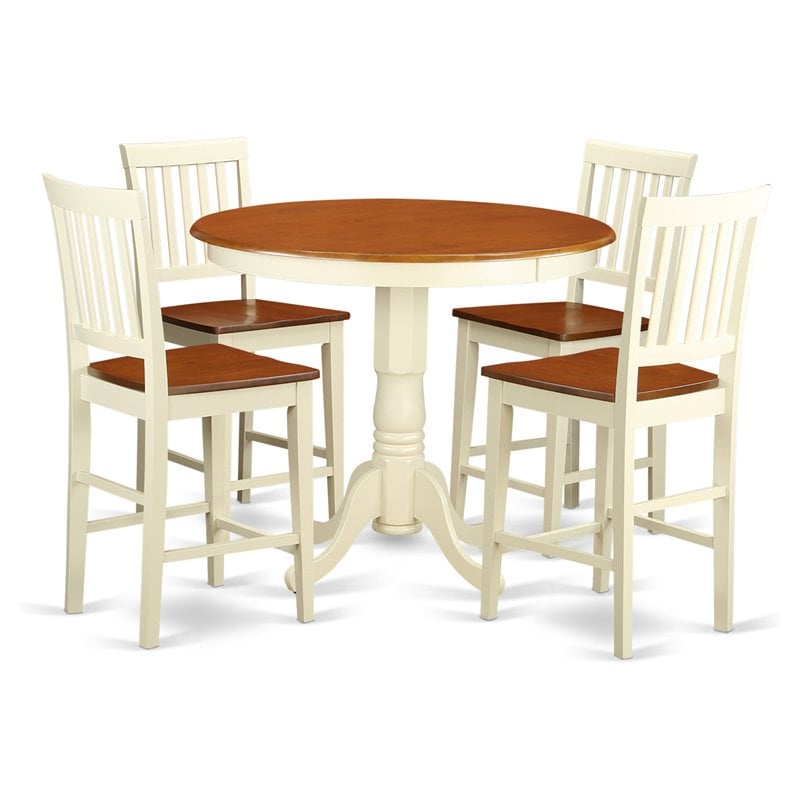Pemberly Row 5-Piece Counter Height Table Set with Cherry Buttermilk Finish
