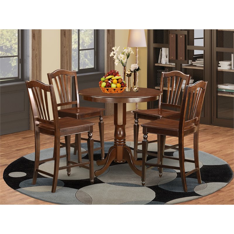 Pemberly Row 5-Piece Wood Counter Height Dining Set in Mahogany