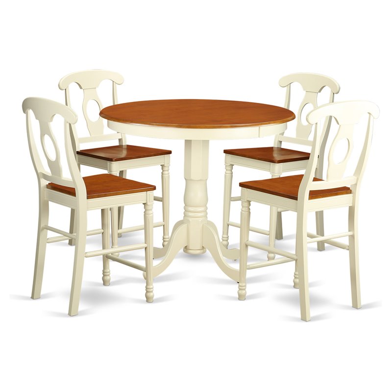 Pemberly Row 5-Piece Wood Dining Table Set in Buttermilk/Cherry Finish