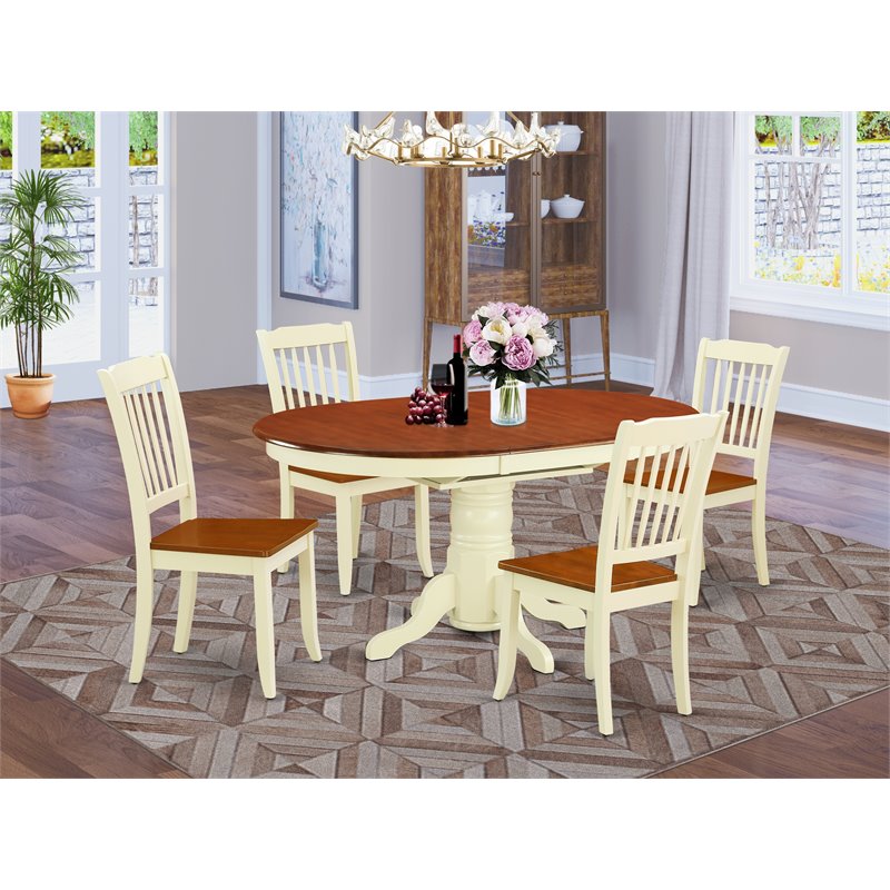 Pemberly Row 5-Piece Dining Set with Slatted Chairs in Buttermilk/Cherry