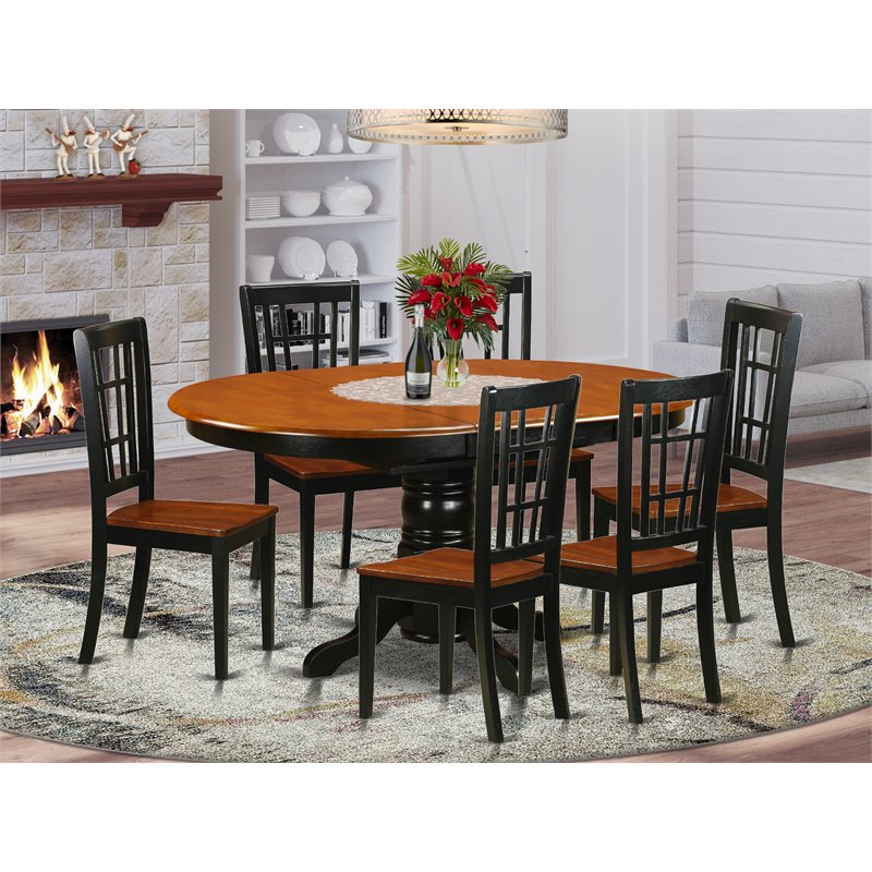 Pemberly Row 7-Piece Dining Set with Ladder-Back Chairs in Black Cherry