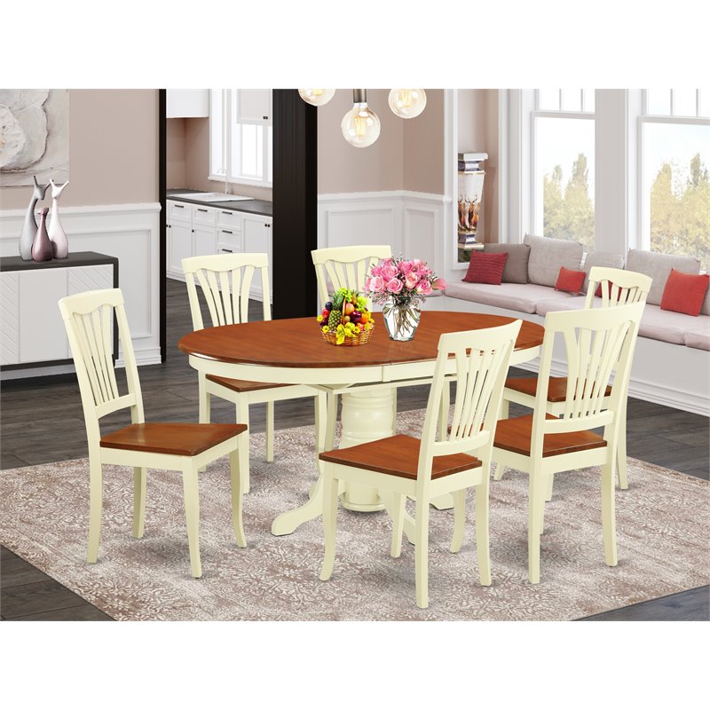Pemberly Row 7-Piece Dining Set with Butterfly Leaf in Buttermilk/Cherry
