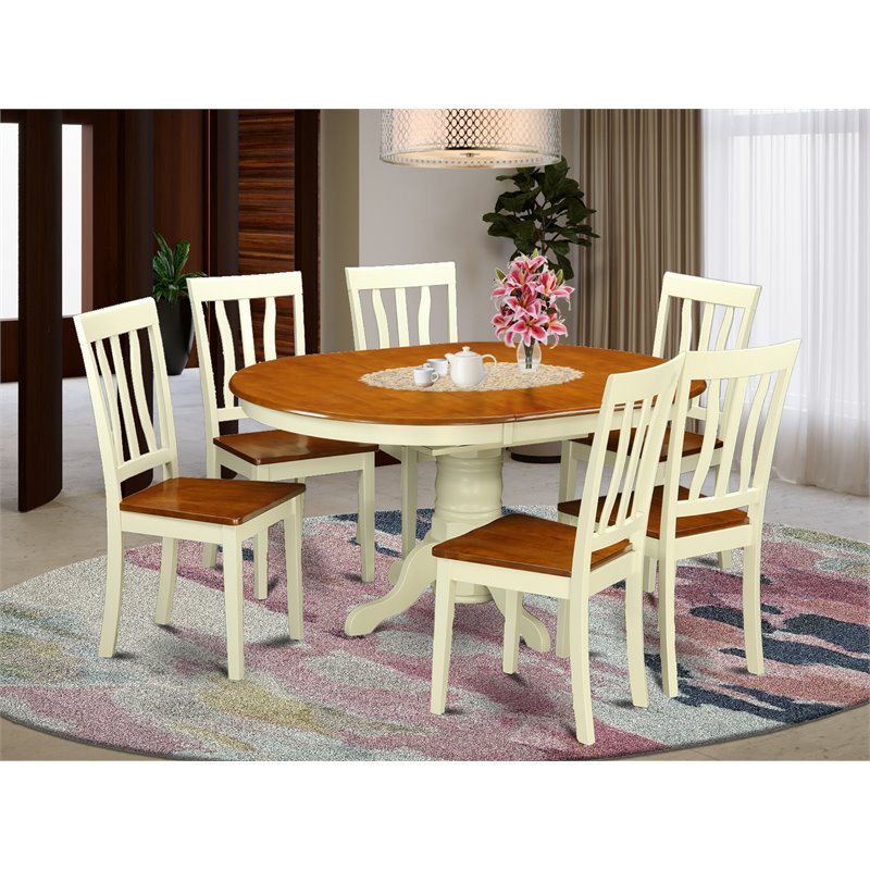 Pemberly Row 7-Piece Oval Butterfly Leaf Dining Set in Buttermilk/Cherry