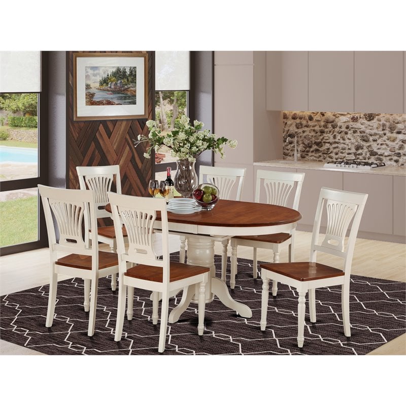 Pemberly Row 7-Piece Wood Dining Set with Oval Table in Buttermilk/Cherry
