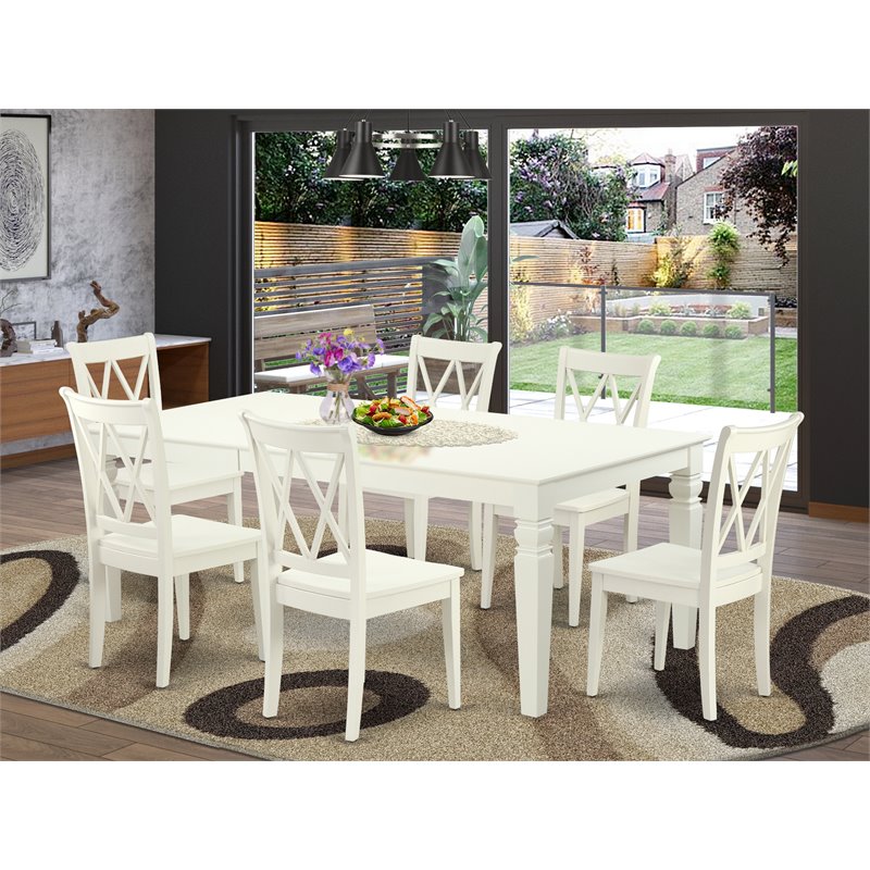 Pemberly Row 7-Piece Wood Dining Set with X-Back Chairs in White