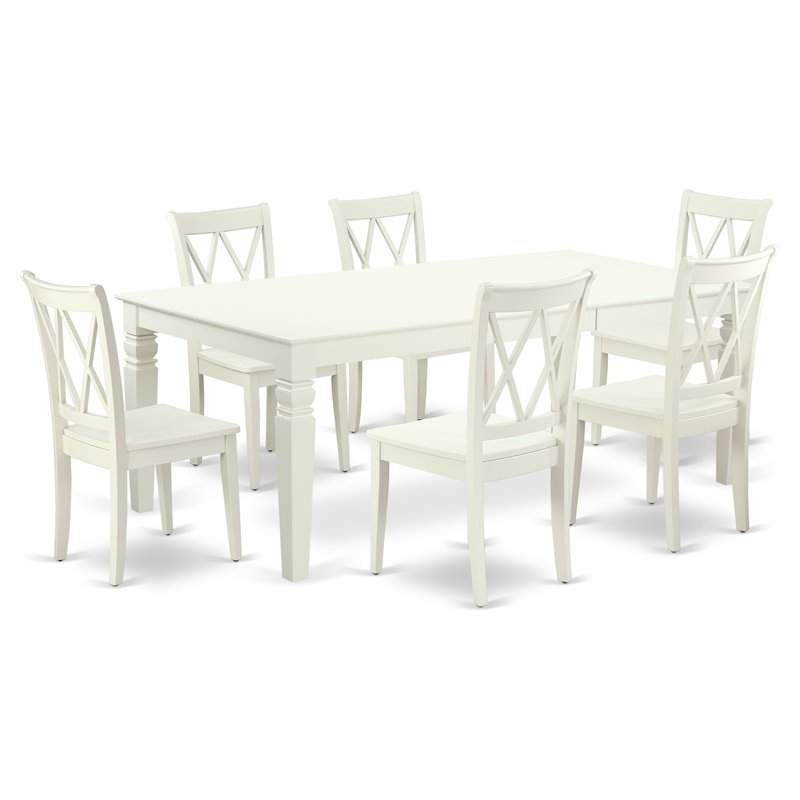 Pemberly Row 7-Piece Wood Dining Set with X-Back Chairs in White