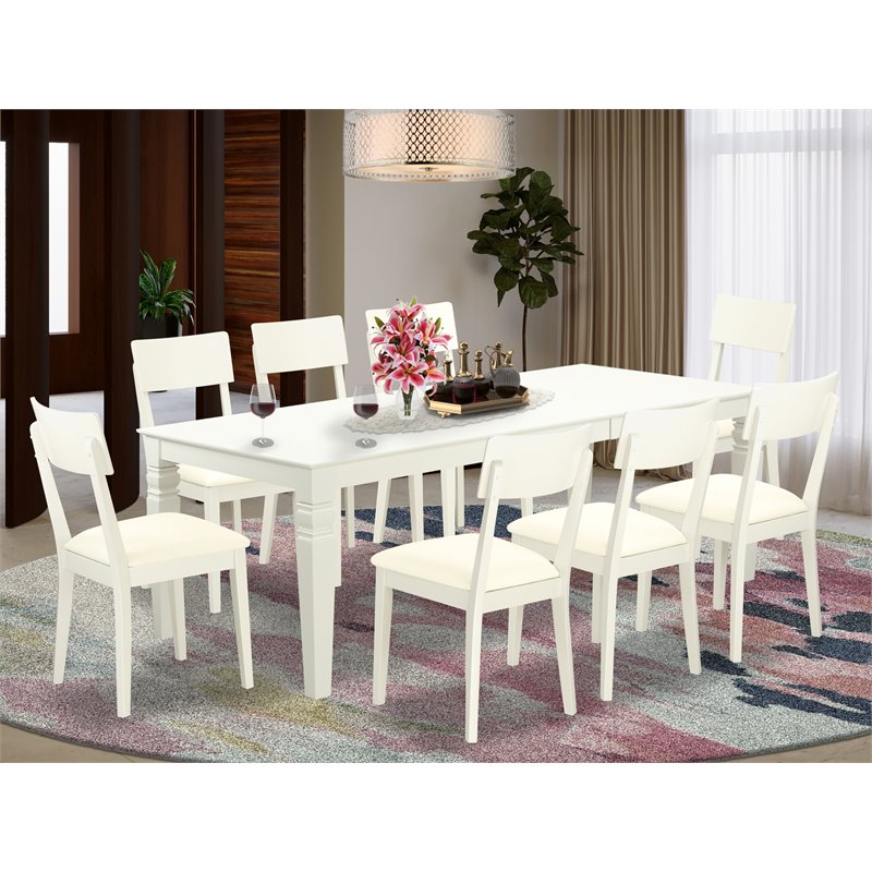 Pemberly Row 9-Piece Dining Set with Faux Leather Seats in Linen White