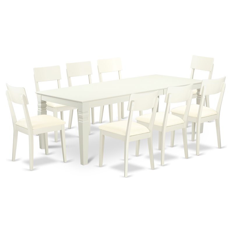 Pemberly Row 9-Piece Dining Set with Faux Leather Seats in Linen White