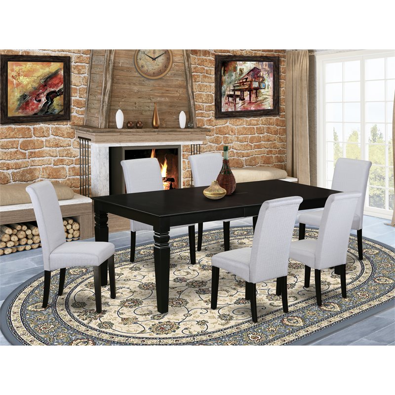 Pemberly Row 7-Piece Dining Set with Rectangular Table in Black/Blue-Gray