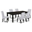 Pemberly Row 7-Piece Dining Set with Rectangular Table in Black/Blue-Gray