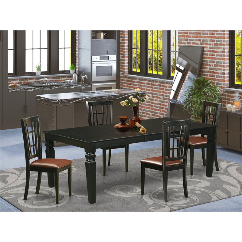 Pemberly Row 5-Piece Wood Dining Set with Extension Leaf in Black
