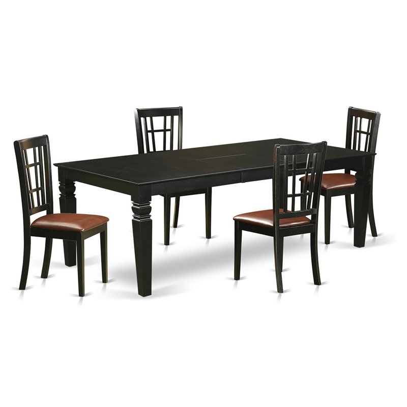 Pemberly Row 5-Piece Wood Dining Set with Extension Leaf in Black