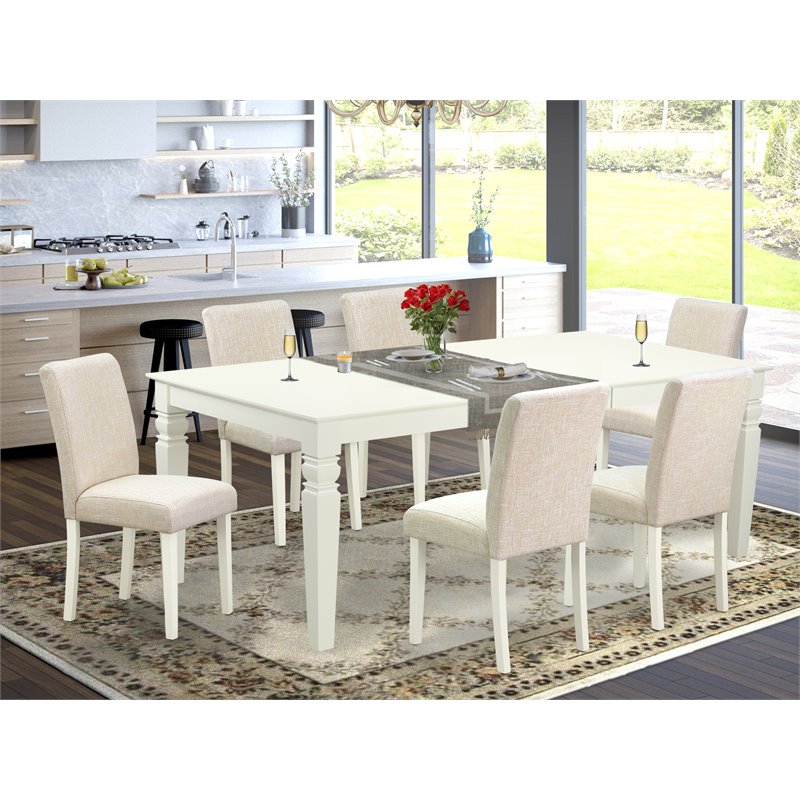 Pemberly Row 7-Piece Dining Set with Parson Chairs in Linen White/Beige
