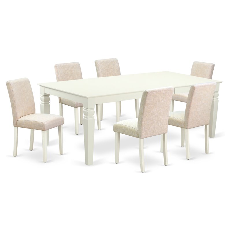 Pemberly Row 7-Piece Dining Set with Parson Chairs in Linen White/Beige