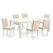 Pemberly Row 7-Piece Dining Set with Parson Chairs in Linen White/Beige