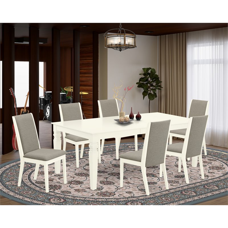 Pemberly Row 7-Piece Dining Set Rubberwood Linen White Upholstery
