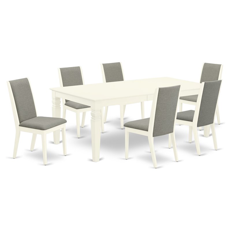 Pemberly Row 7-Piece Dining Set Rubberwood Linen White Upholstery