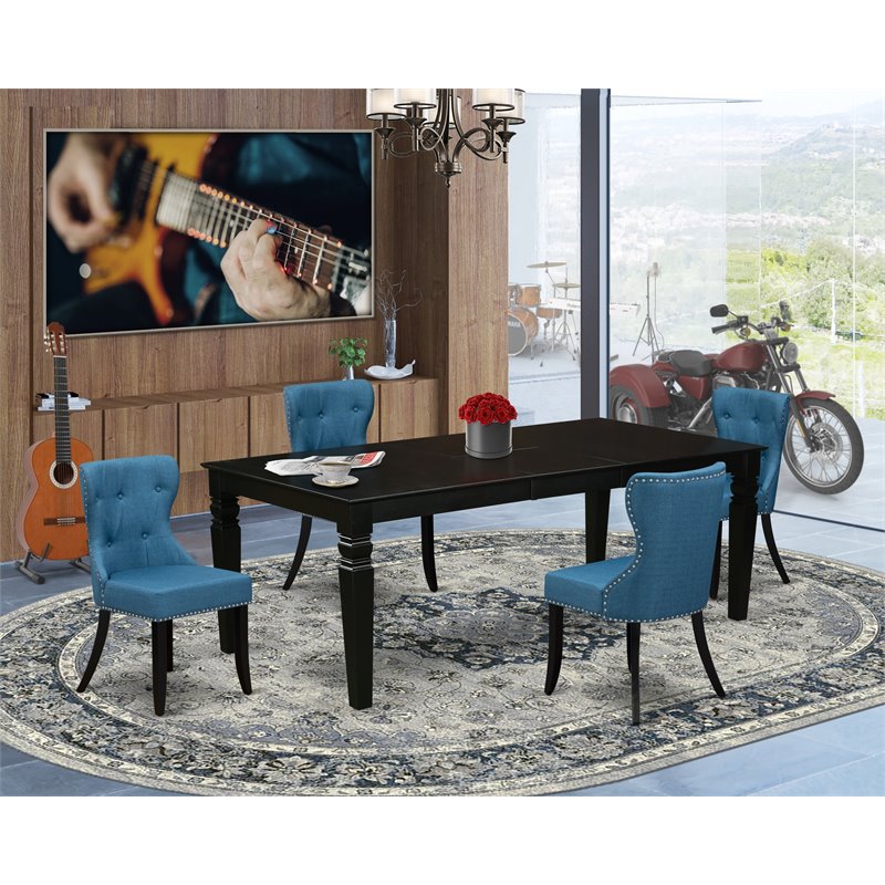 Pemberly Row 5-Piece Rectangular Wood Dining Set in Black and Mineral Blue