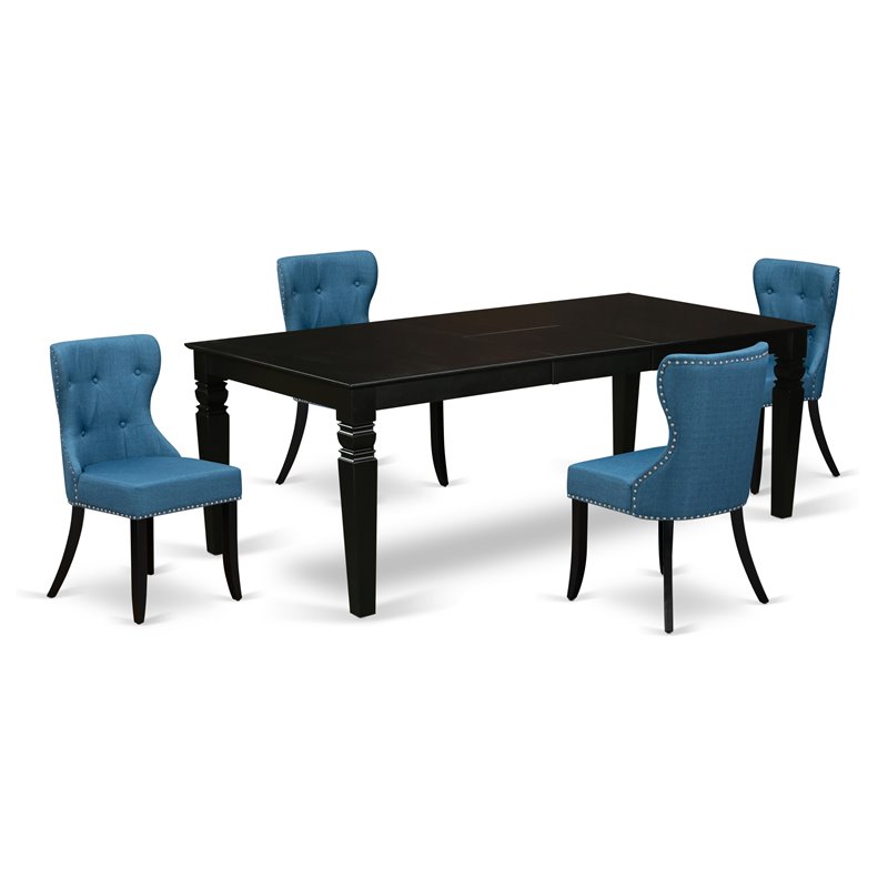 Pemberly Row 5-Piece Rectangular Wood Dining Set in Black and Mineral Blue