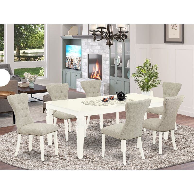 Pemberly Row 7-Piece Wooden Kitchen Set in Linen White with Chairs