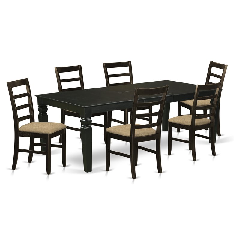Pemberly Row 7-Piece Wood Dining Set with Linen Upholstery in Black