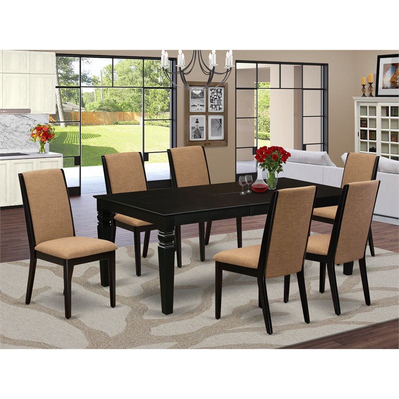 Pemberly Row 7-Piece Wood Dining Table Set in Black and Shitake