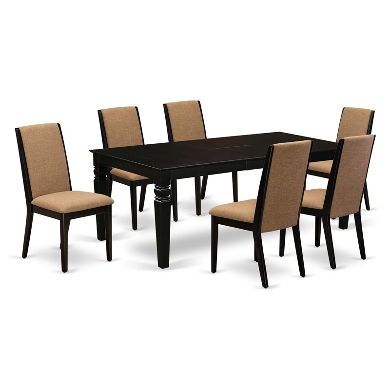 Pemberly Row 7-Piece Wood Dining Table Set in Black and Shitake